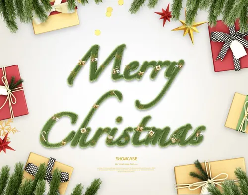 Merry Christmas 圣诞节电商大促活动3D立体主题字打折促销海报PSD模板