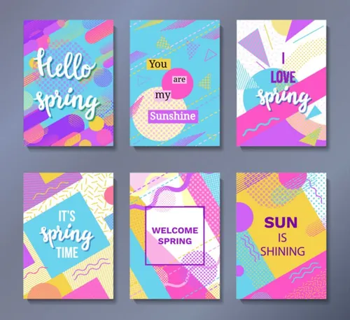 时尚彩色渐变孟菲斯风格几何图案形状矢量海报插图设计素材Colorful background