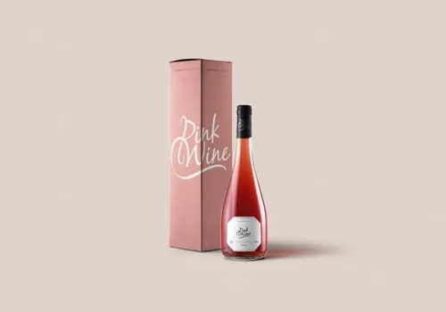 粉红色红酒包装贴图样机PSD模板Burgundy Rosé Psd Bottle Mockup