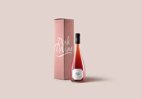 粉红色红酒包装贴图样机PSD模板Burgundy Rosé Psd Bottle Mock