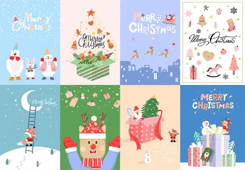 可爱小清新风格圣诞节插画海报素材PSD模板合辑 9P