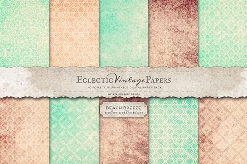 复古纹理绿松石和桃红图案设计素材Printable Papers - Beach Breeze