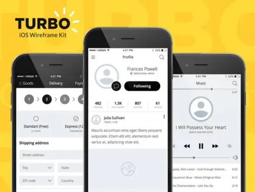 现代简洁登录注册社交新闻多媒体电子商务移动APP原型设计素材Turbo iOS