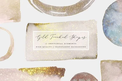 金色水彩画PNG免扣形状素材 Gold Touched Sh
