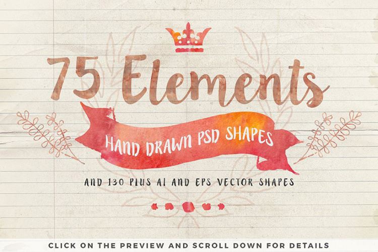 手绘水彩[图形、笔刷、样式元素] Watercolor  E