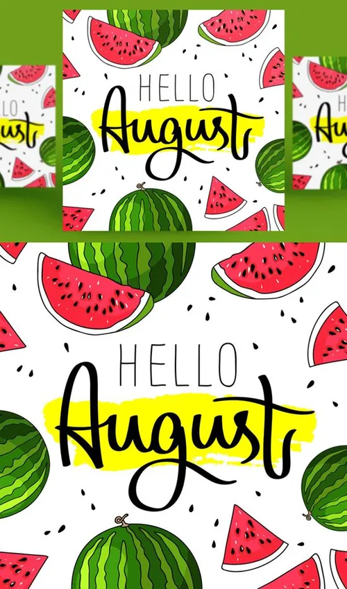 你好八月夏日西瓜水果背景手绘卡通矢量插图设计元素Watermelon background