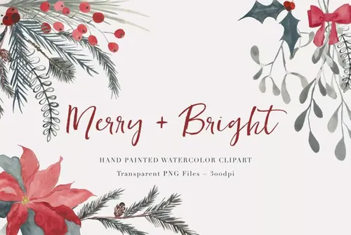 手绘圣诞水彩剪贴画 Christmas Watercolor