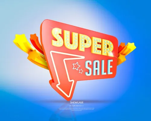quot;Super Salequot; 年终电商大促活动3D立体主题字打折促销海报PSD模板