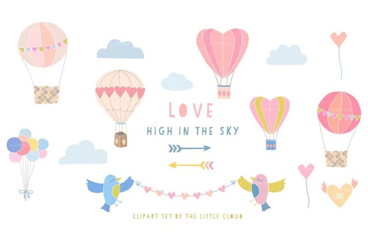 Love in the sky wedding clip art set