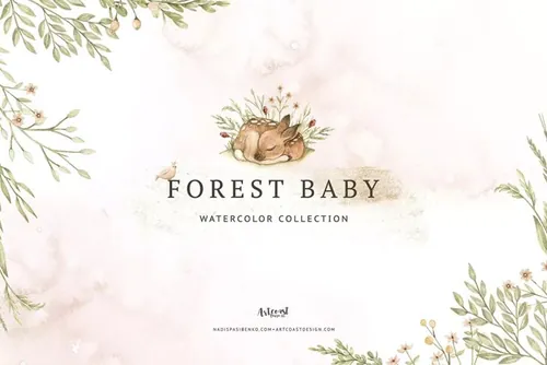 水彩森林动物宝贝水彩插画 Watercolor Forest