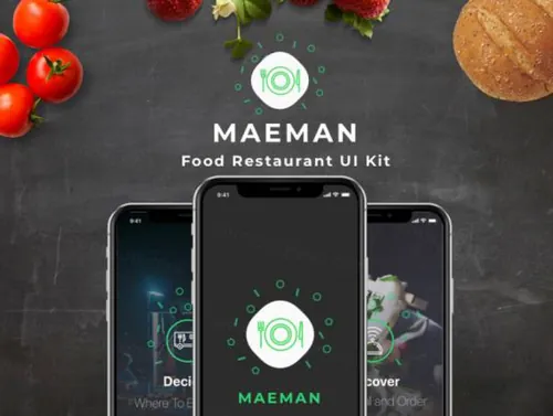 餐饮美食餐厅食品外卖配送订单移动手机iPhoneX UI套件Maeman UI