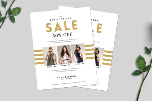 高端时尚打折促销SALE海报传单DM设计模板Minimal GOld Fashion Flyer