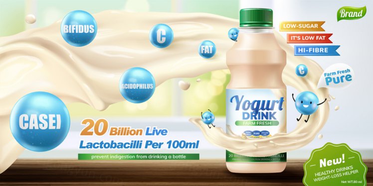 益生菌酸奶饮料宣传广告海报EPS矢量设计模板