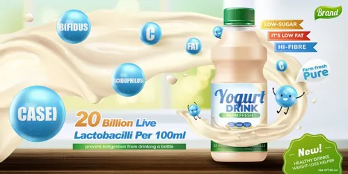 益生菌酸奶饮料宣传广告海报EPS矢量设计模板