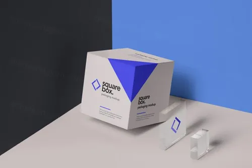 方形纸盒模型PSD贴图模板Square Psd Box Packaging Mockup