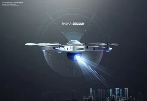 无人机高新科技雷达扫描传感器技术概念宣传海报PSD模板 Radar Sensor
