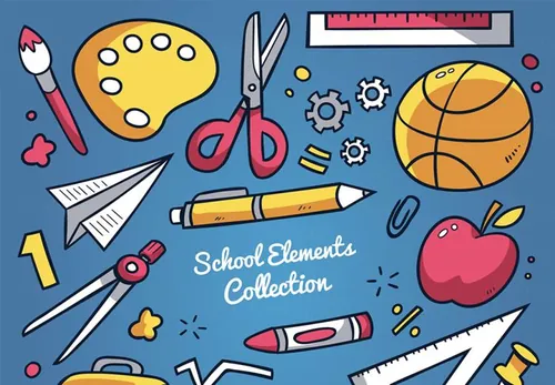 卡通学校生活主题元素素材 School background with elements