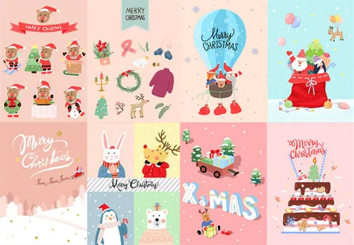 可爱小清新风格圣诞节插画海报素材PSD模板合辑 9P