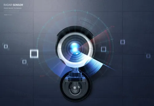 摄像头监控高新科技雷达传感器技术概念宣传海报PSD模板 Radar Sensor