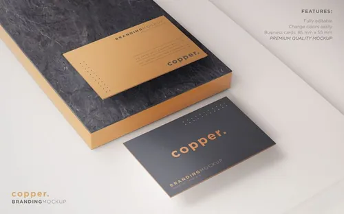 优雅高端的的黑铜名片设计品牌提案PSD样机模板 Elegant dark and copper
