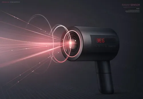 非接触式温度计额温枪高新科技雷达传感器技术概念宣传海报PSD模板 Radar Sensor