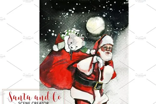 手绘圣诞节主题水彩 Santa  Co Christmas