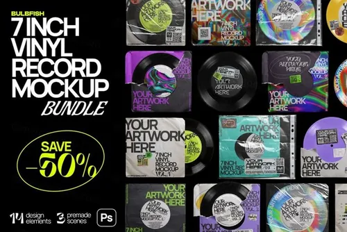 复古街头说唱嘻哈黑胶唱片音乐封面设计提案样机模板 Vinyl