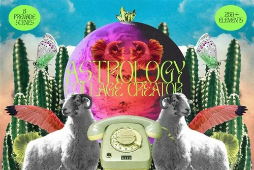 新复古潮流蒸汽波占星术报纸杂志剪贴画PNG装饰元素合辑 As