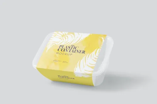 高品质的塑料饭盒保鲜盒餐盒外卖包装设计VI样机展示模型mockups