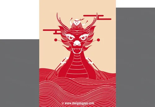 创意手绘卡通端午节赛龙舟EPS矢量宣传海报模板The Dragon Boat Festival