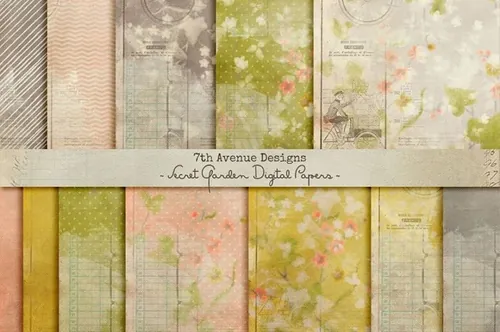 日式花纹图案背景设计素材Secret Garden Digital Papers