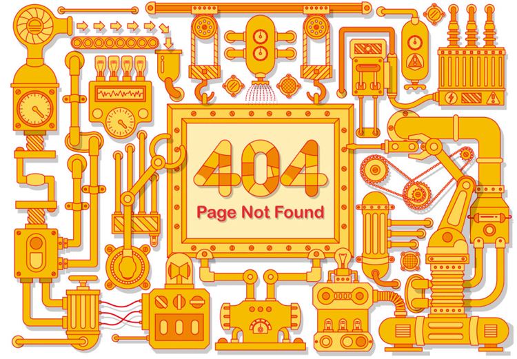 蒸汽朋克风格工业机器链条齿轮机械元件404错误页面矢量设计素