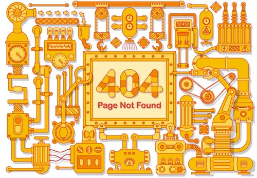 蒸汽朋克风格工业机器链条齿轮机械元件404错误页面矢量设计素