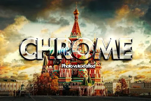 金属镜面反射文本字体照片特效PSD样机 Chrome pho