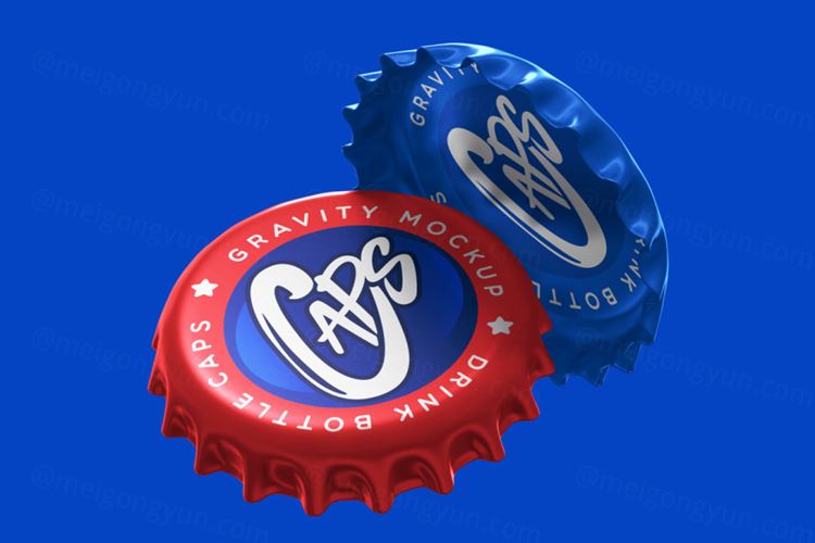 漂浮的啤酒盖 饮料盖 瓶盖样机 2Gravity Psd Bottle Cap Mockup 2