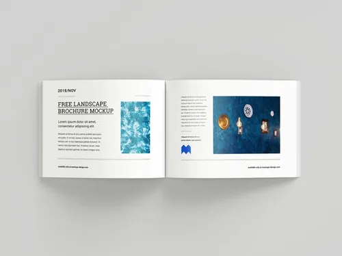 横向版式画册书籍设计提案样机模板 Perfect binding landscape brochure mockup