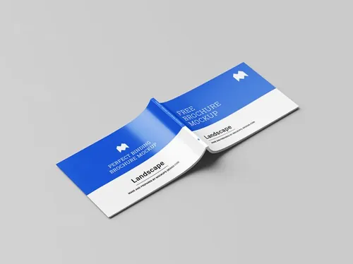 横向版式画册书籍设计提案样机模板 Perfect binding landscape brochure mockup