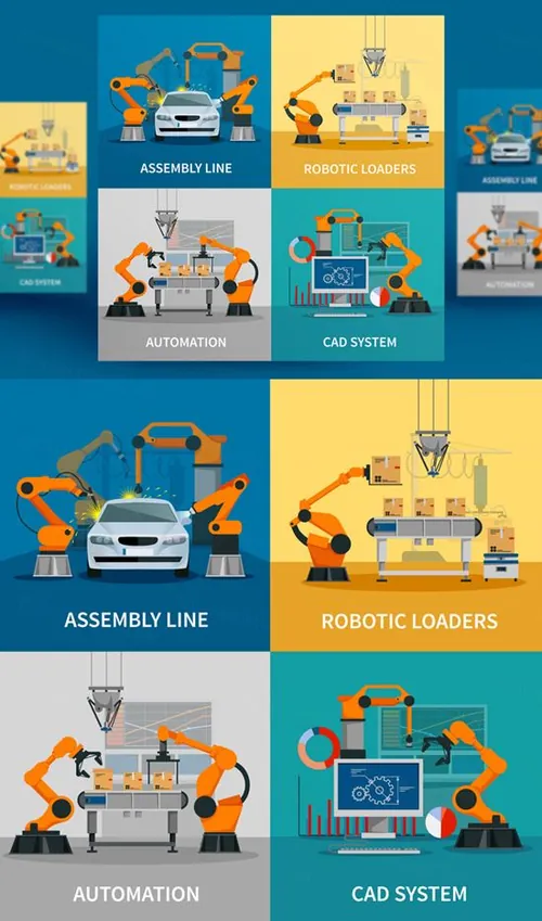装配线CAD系统符号自动概念图标插图矢量设计素材Automation concept icons