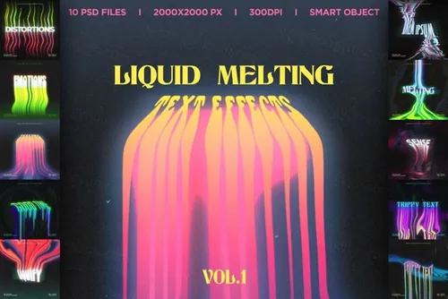 复古迷幻故障艺术液化文字特效PS模板 Liquid Melt