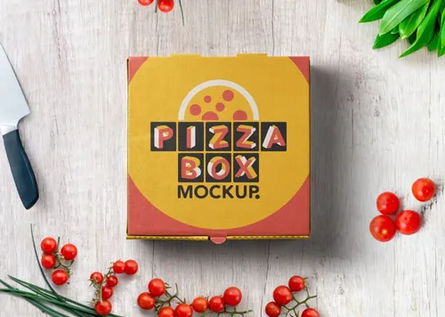 披萨食品包装盒俯视图贴图展示模版 Psd Pizza Box Mockup Packaging