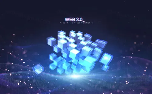 互联网Web3.0去中心化数字货币NFT元宇宙蓝色科技抽象概念宣传海报PSD模板素材