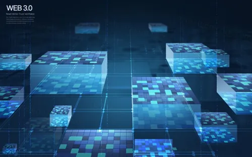 互联网Web3.0去中心化数字货币NFT元宇宙蓝色科技抽象概念宣传海报PSD模板素材