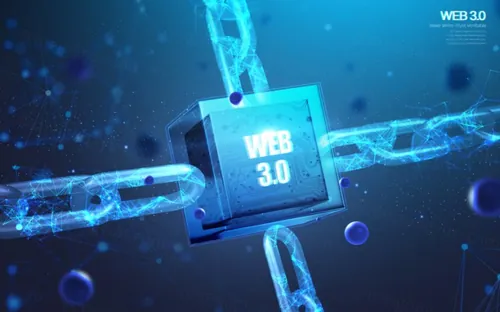 互联网Web3.0去中心化数字货币NFT元宇宙蓝色科技抽象概念宣传海报PSD模板素材