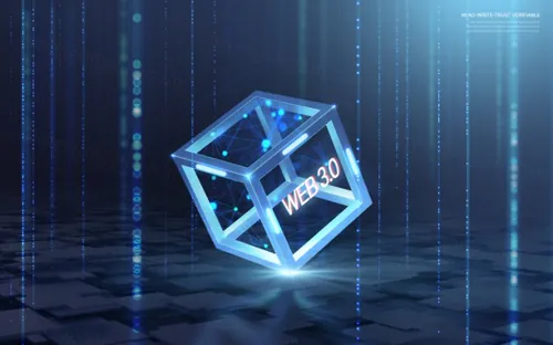 互联网Web3.0去中心化数字货币NFT元宇宙蓝色科技抽象概念宣传海报PSD模板素材