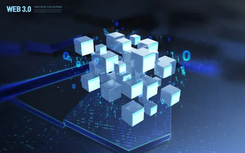 互联网Web3.0去中心化数字货币NFT元宇宙蓝色科技抽象概念宣传海报PSD模板素材