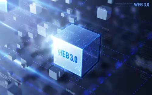 互联网Web3.0去中心化数字货币NFT元宇宙蓝色科技抽象概念宣传海报PSD模板素材