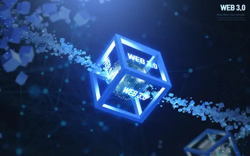 互联网Web3.0去中心化数字货币NFT元宇宙蓝色科技抽象概念宣传海报PSD模板素材