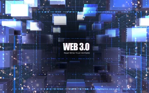 互联网Web3.0去中心化数字货币NFT元宇宙蓝色科技抽象概念宣传海报PSD模板素材
