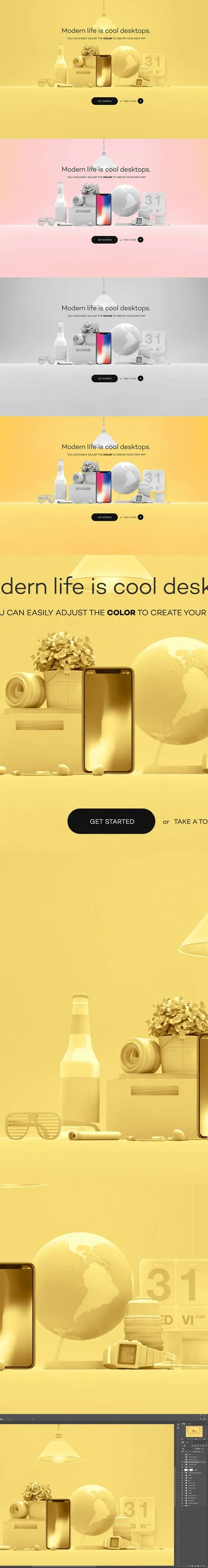 高品质的提案桌面工作台样机展示模型mockups