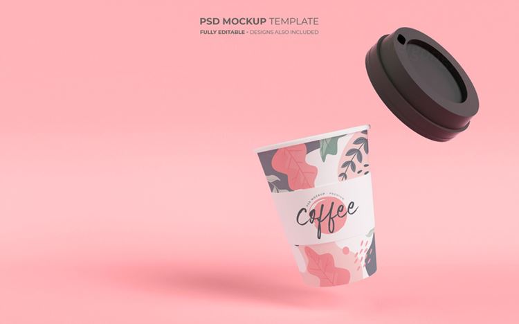 饮料咖啡纸质带盖茶杯品牌包装设计提案PSD样机模板 Coffee cups mockup